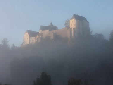 Mildenstein Castle in fog